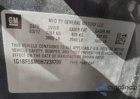 2017 Chevrolet Cruze Premier Auto from USA, damaged, VIN 1G1BF5SM0H7238706